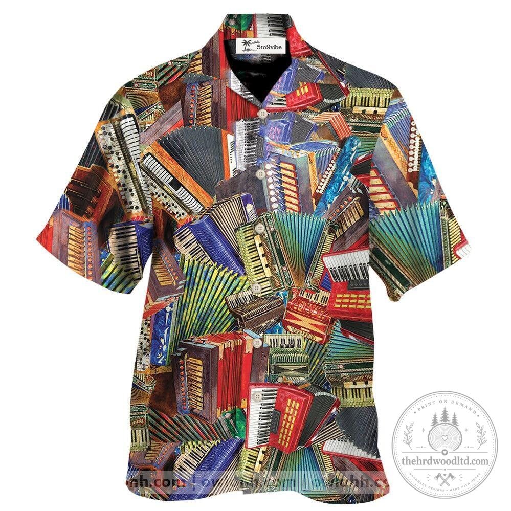Colorful Accordion Musical Instrument Pattern Hawaiian Shirt for Men and Women