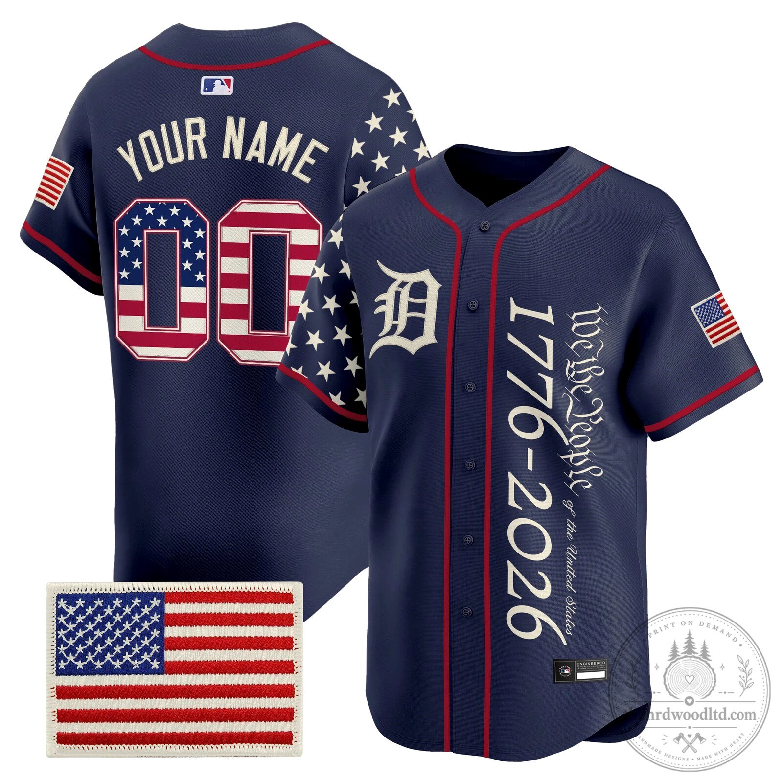 Detroit Tigers American Flag We The People 1776-2026 Baseball Jersey