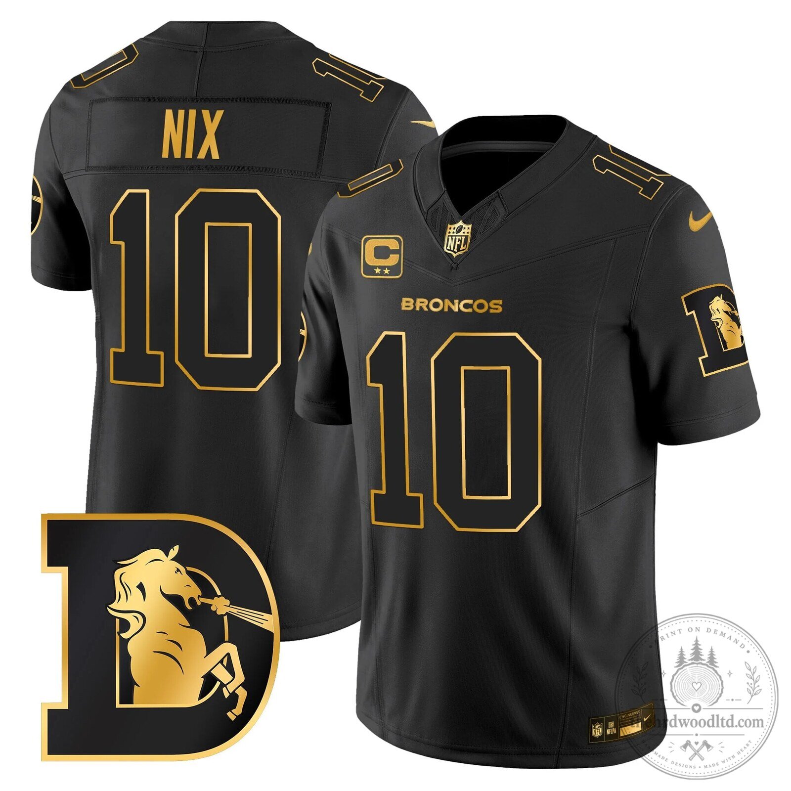 Bo Nix Denver Broncos Black and Gold Vapor Limited Football Jersey