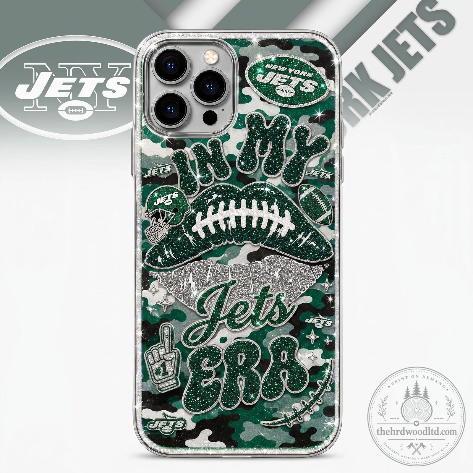 New York Jets Football Team Sparkle Camouflage Game Day Phone Case