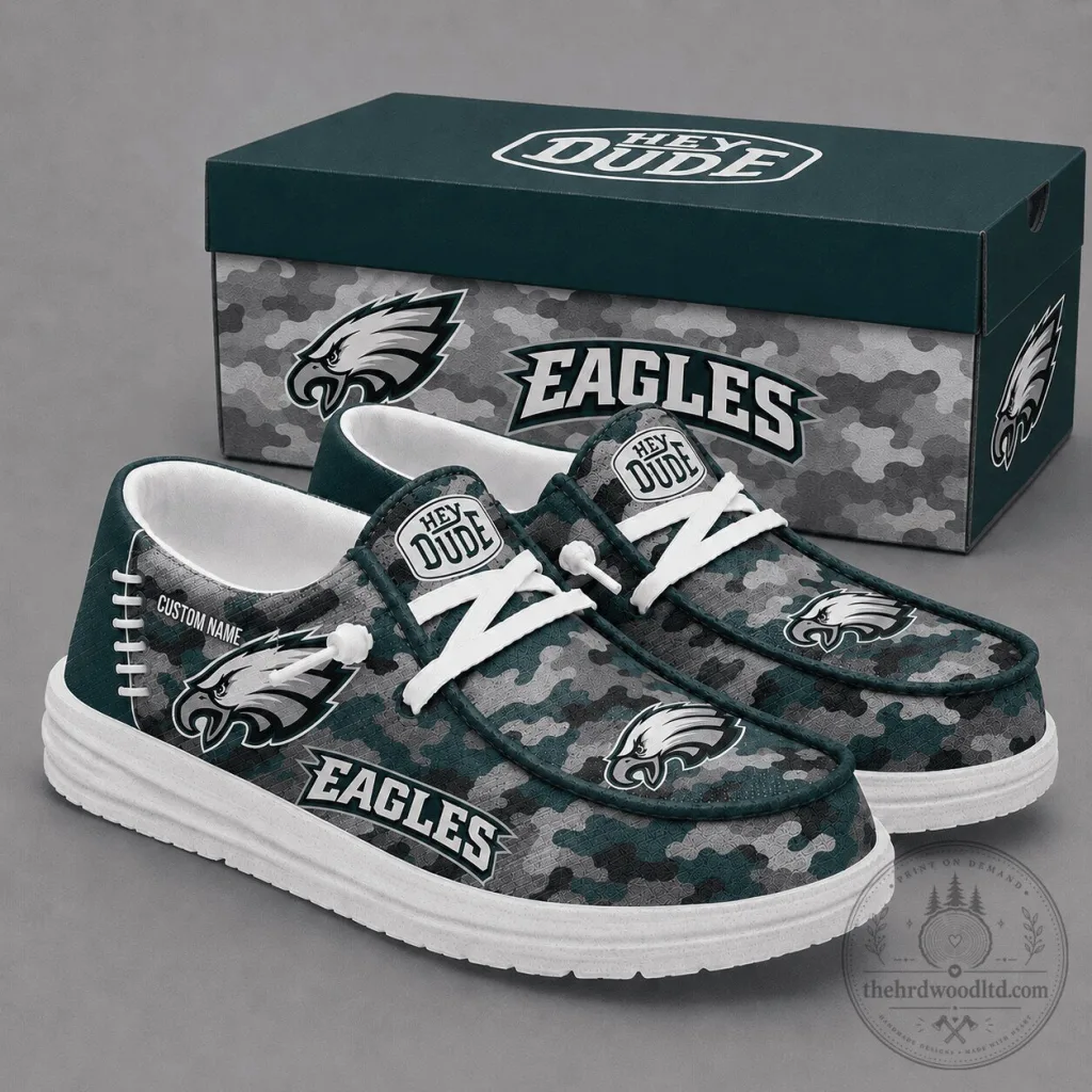 Philadelphia Eagles Camouflage Pattern Custom Name Loafer Shoes for Men Philadelphia Eagles Camouflage Pattern Custom Name Loafer Shoes for Men
