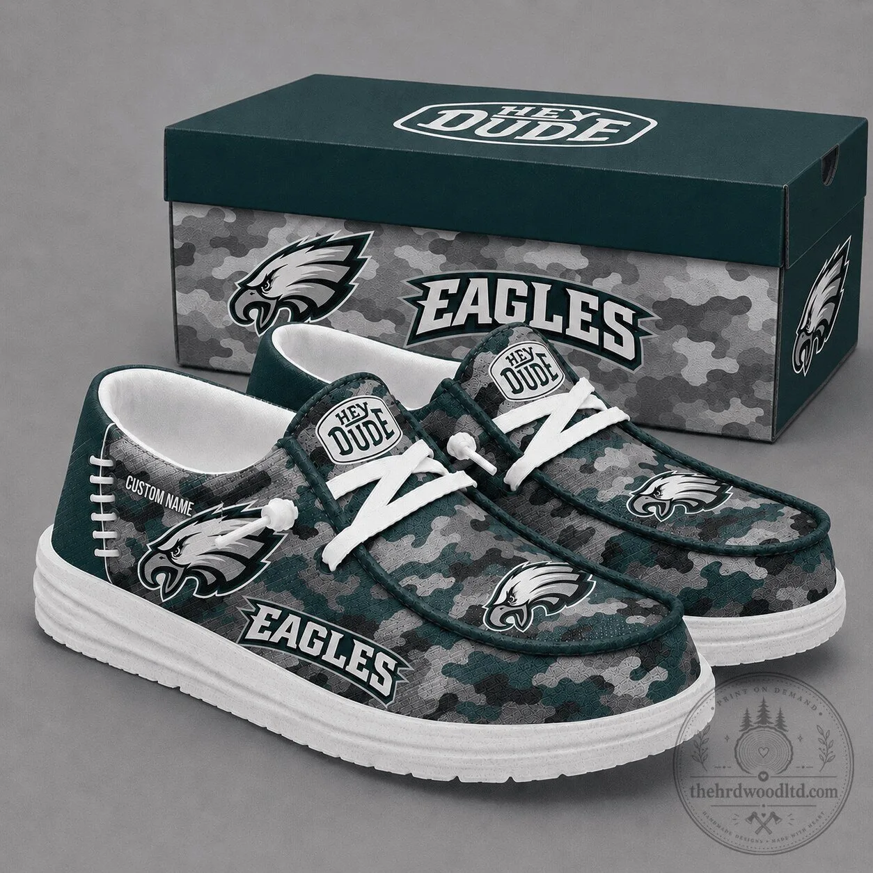 Philadelphia Eagles Camouflage Pattern Custom Name Loafer Shoes for Men