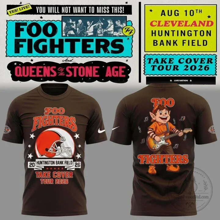 Foo Fighters Cleveland Browns Shirt Take Cover Tour 2026 Concert T-Shirt