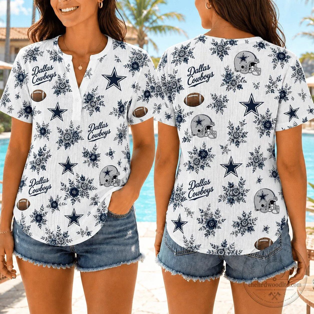 Dallas Cowboys Football Floral Print Women's Summer Short Sleeve Shirt