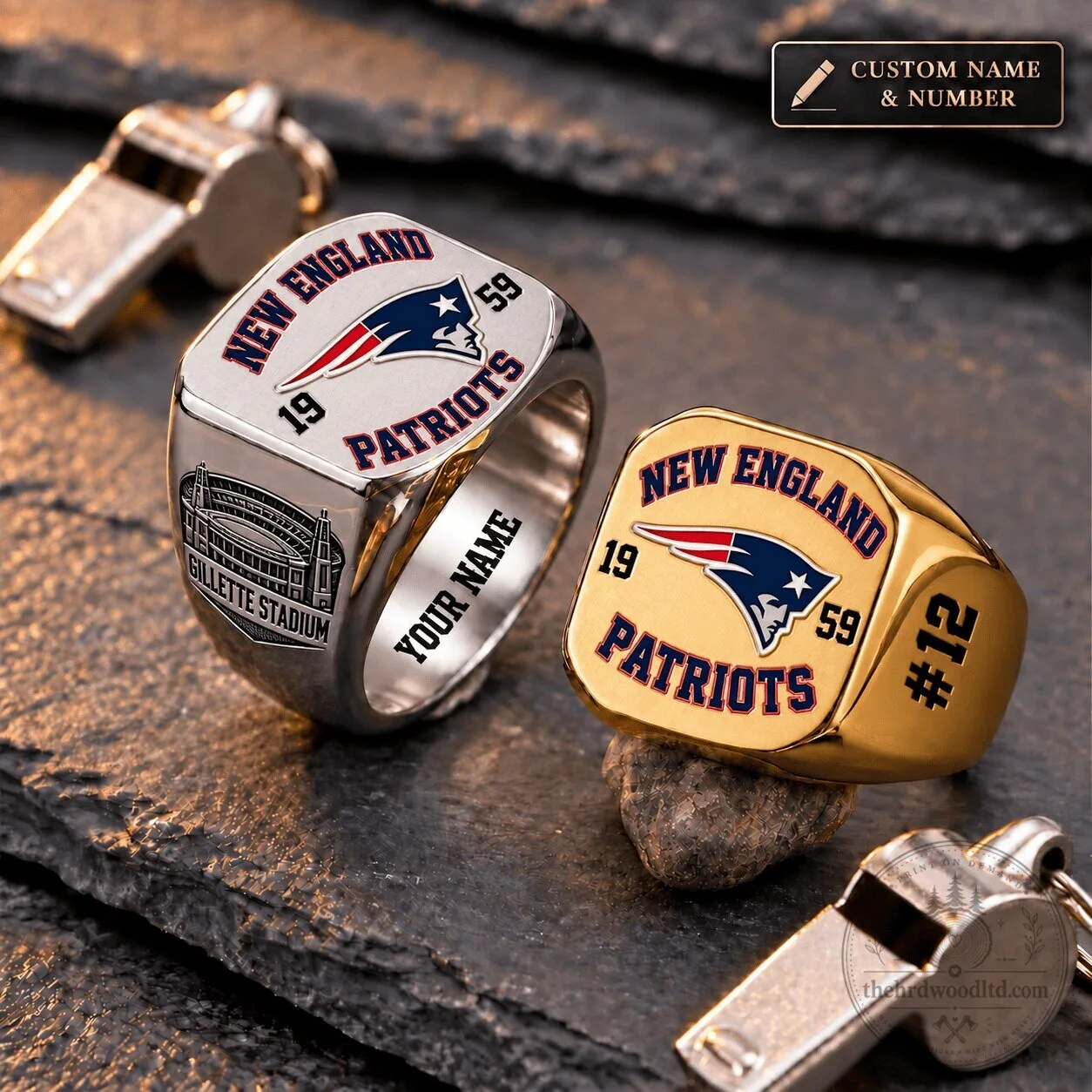 New England Patriots Custom Name and Number Football Team Ring