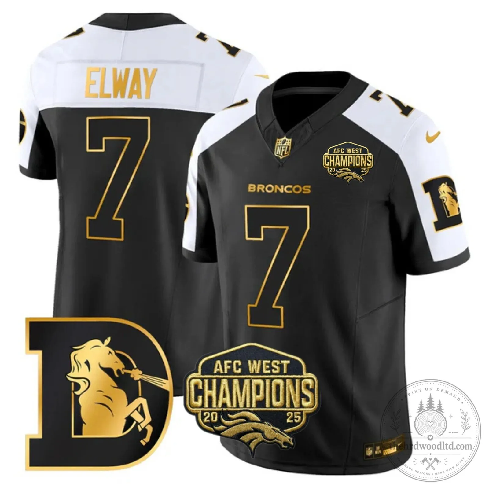 AFC West Champions Denver Broncos John Elway Number 7 Black Football Jersey 28 AFC West Champions Denver Broncos John Elway Number 7 Black Football Jersey