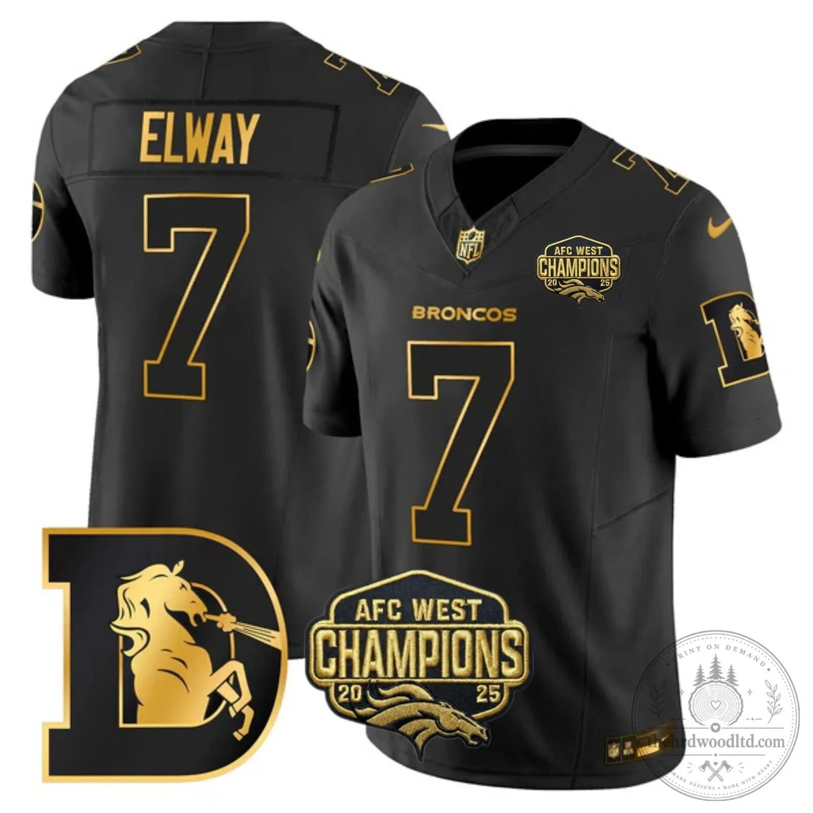 AFC West Champions Denver Broncos John Elway Number 7 Black Football Jersey 41 AFC West Champions Denver Broncos John Elway Number 7 Black Football Jersey