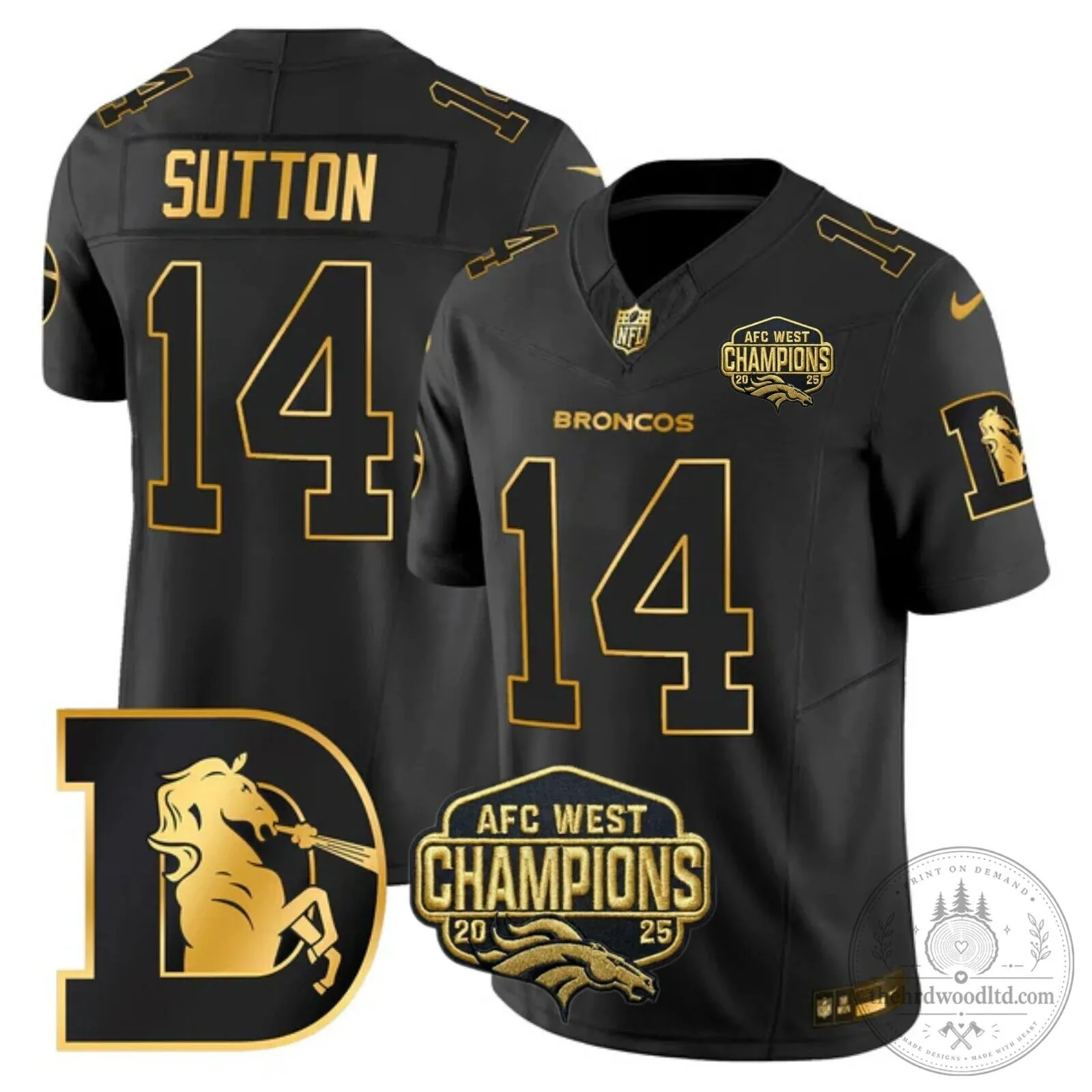 AFC West Champions Denver Broncos John Elway Number 7 Black Football Jersey 42 AFC West Champions Denver Broncos John Elway Number 7 Black Football Jersey