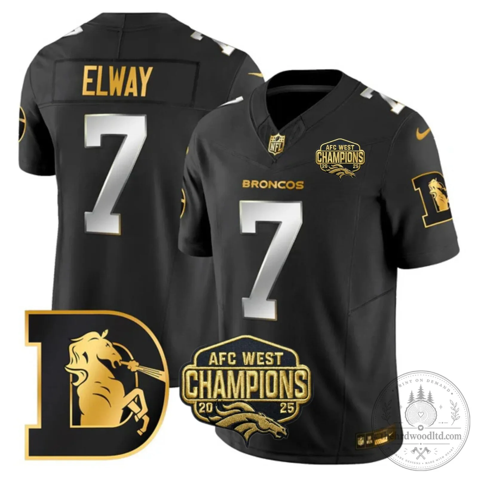 AFC West Champions Denver Broncos John Elway Number 7 Black Football Jersey 50 AFC West Champions Denver Broncos John Elway Number 7 Black Football Jersey