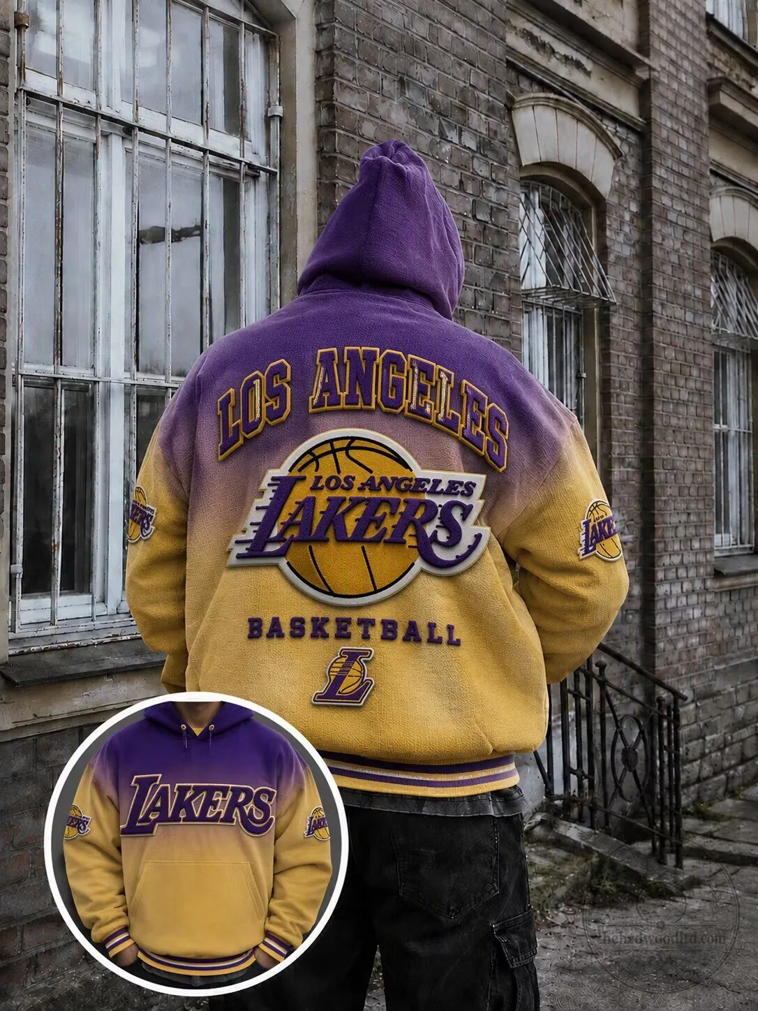 Los Angeles Lakers Basketball Ombre Purple Yellow Fleece Hoodie