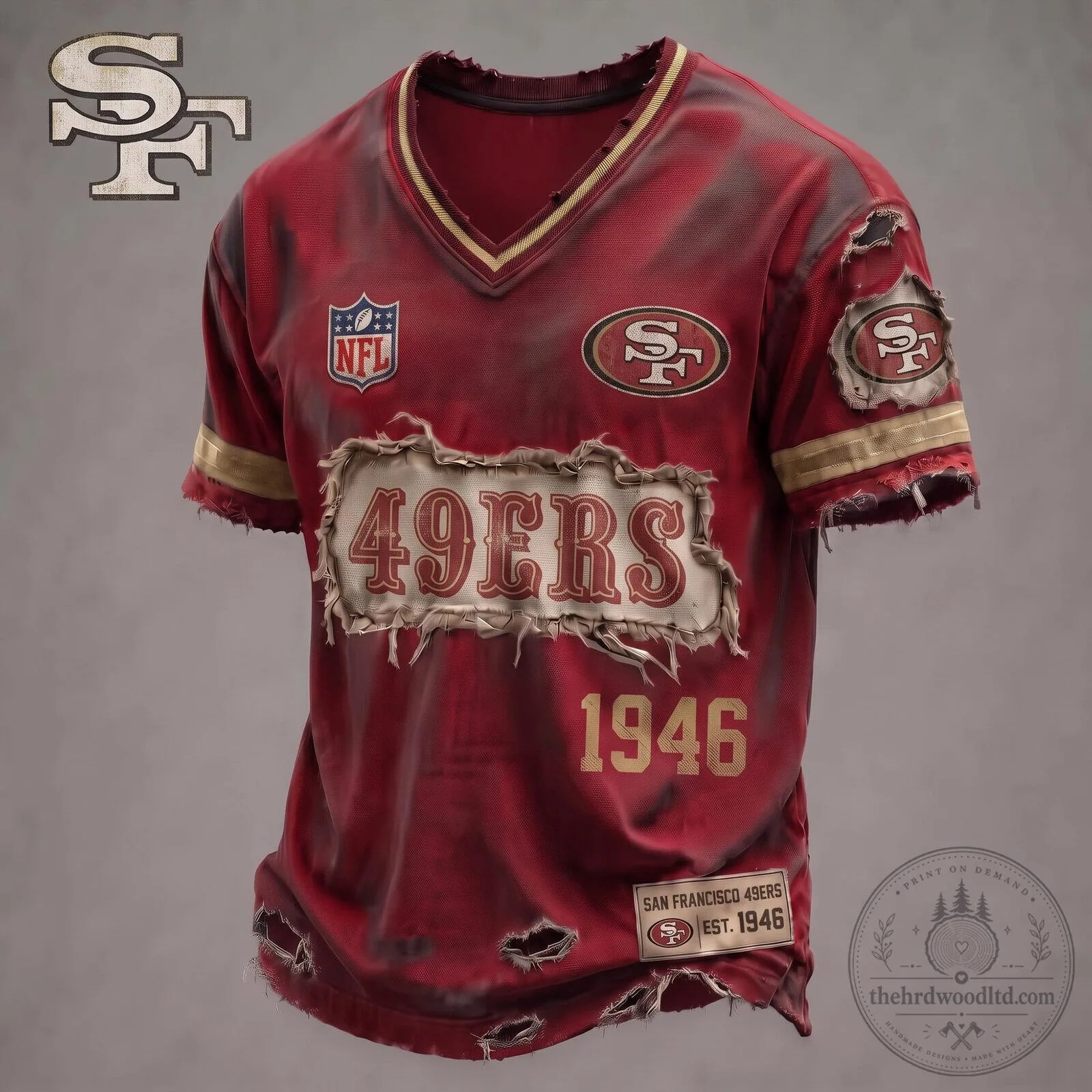 San Francisco 49ers Distressed Style Football Jersey