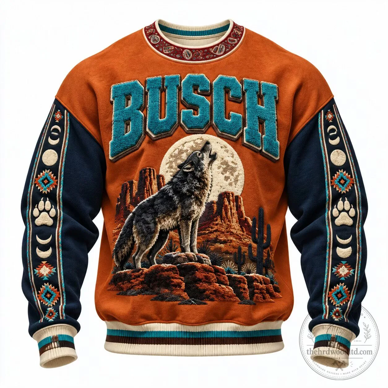 Busch Beer Wolf Howling Desert Moon Western Long-Sleeve Sweatshirt