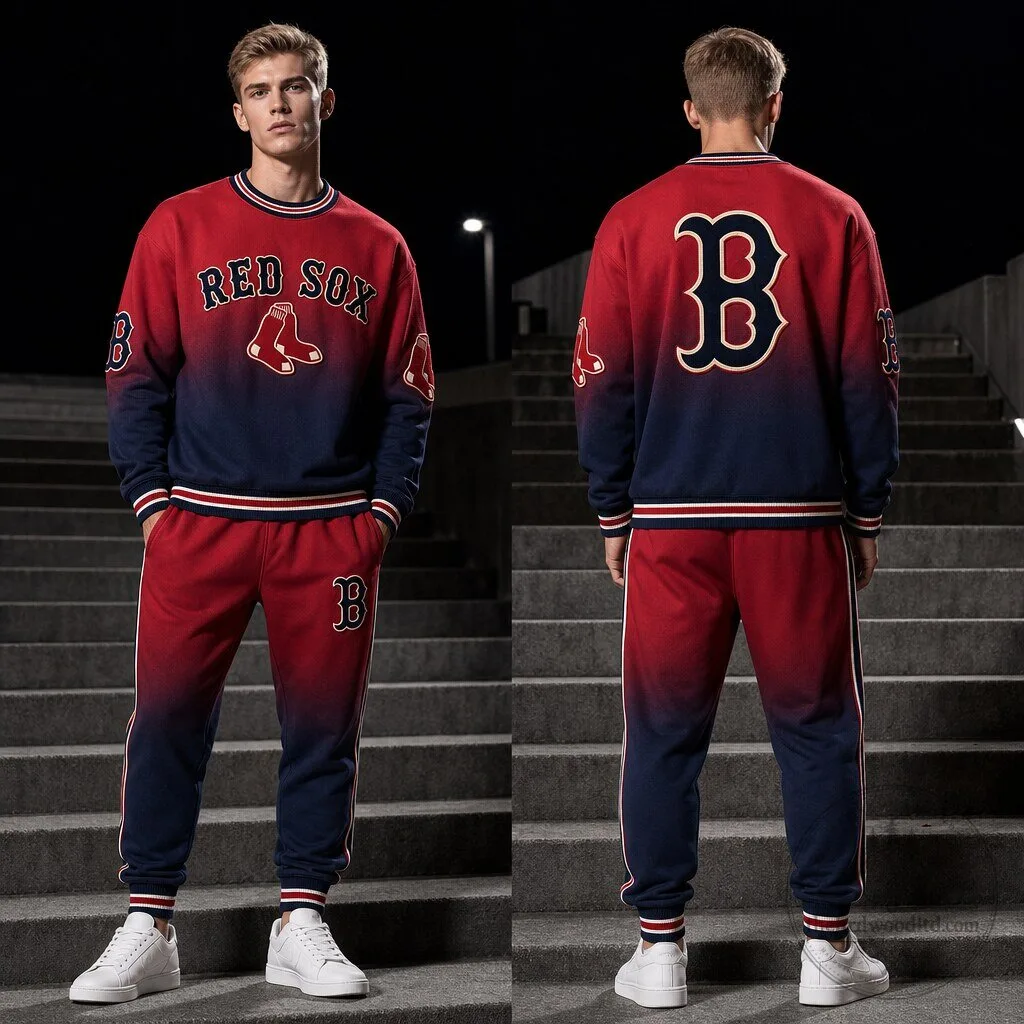 Boston Red Sox Baseball Team Gradient Red and Blue Sweatshirt