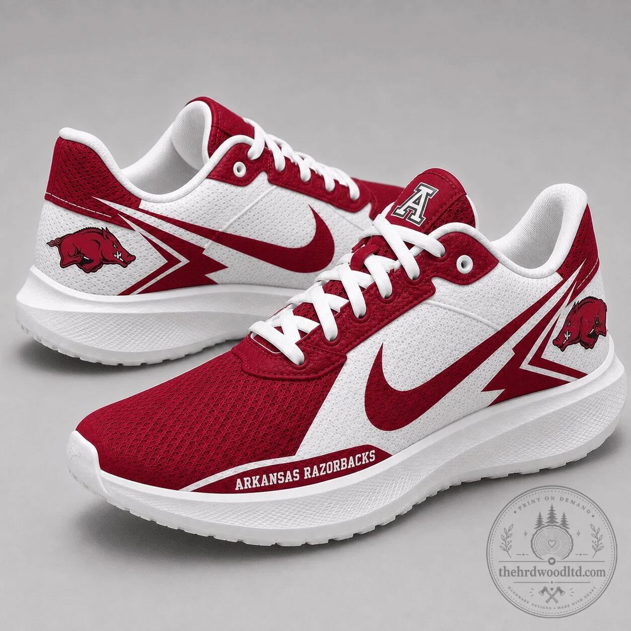 Arkansas Razorbacks University NCAA Team Logo Red and White Running Shoes