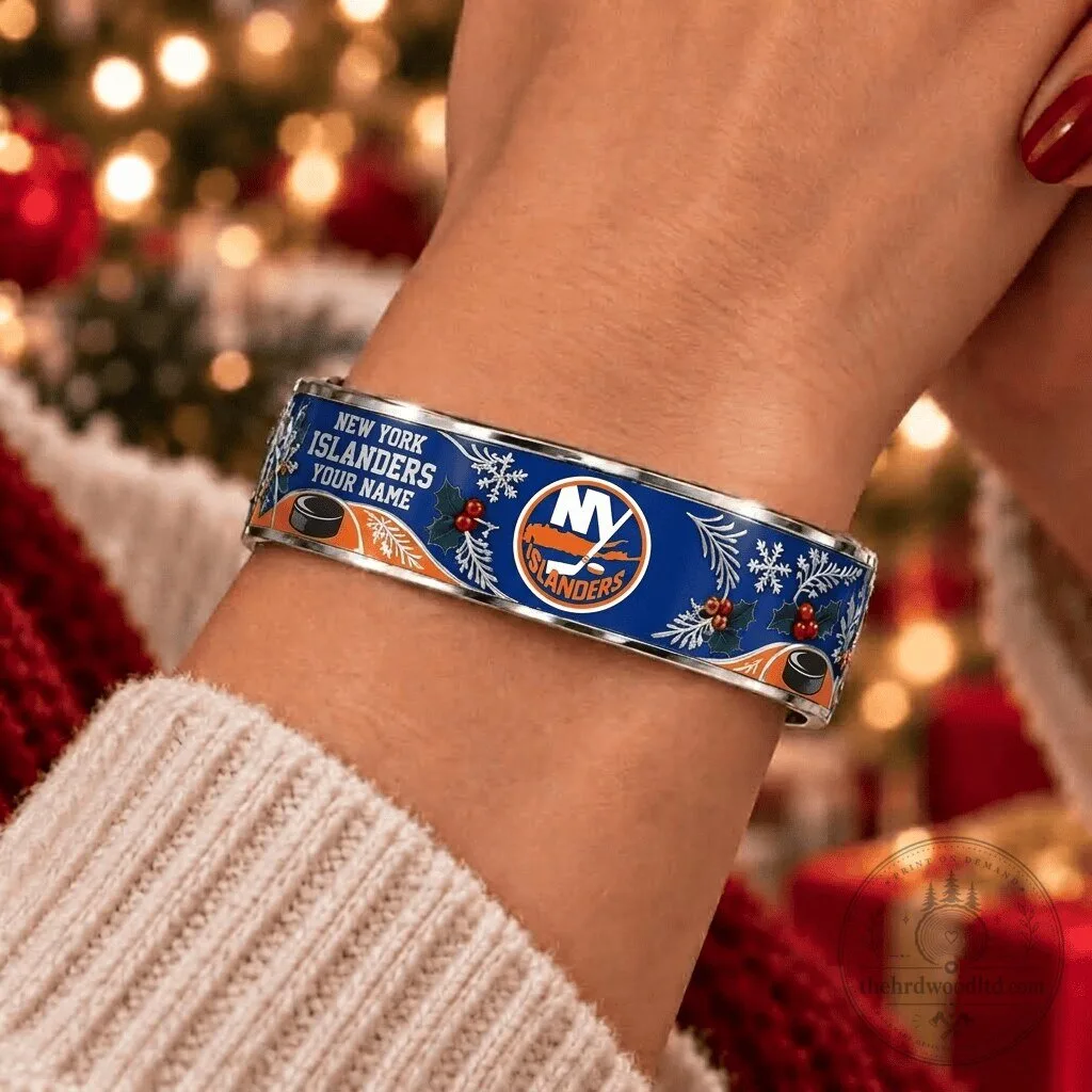 New York Islanders Christmas Holiday Cuff Bracelet Custom Name Gift