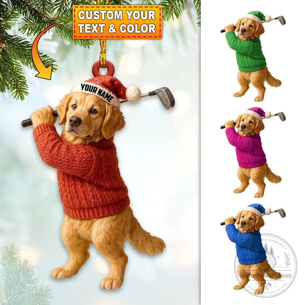 Golden Retriever Dog Golfer Christmas Tree Ornament Custom Name 4 Golden Retriever Dog Golfer Christmas Tree Ornament Custom Name