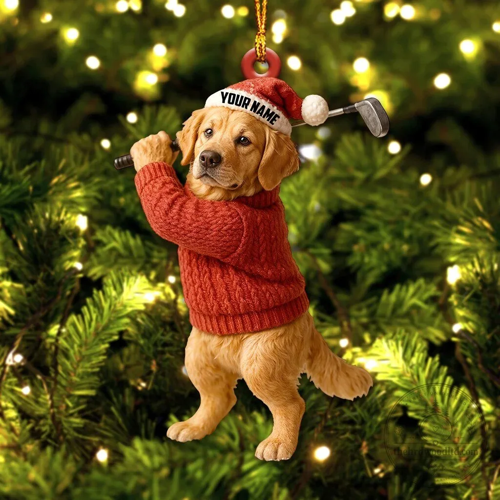 Golden Retriever Dog Golfer Christmas Tree Ornament Custom Name 5 Golden Retriever Dog Golfer Christmas Tree Ornament Custom Name