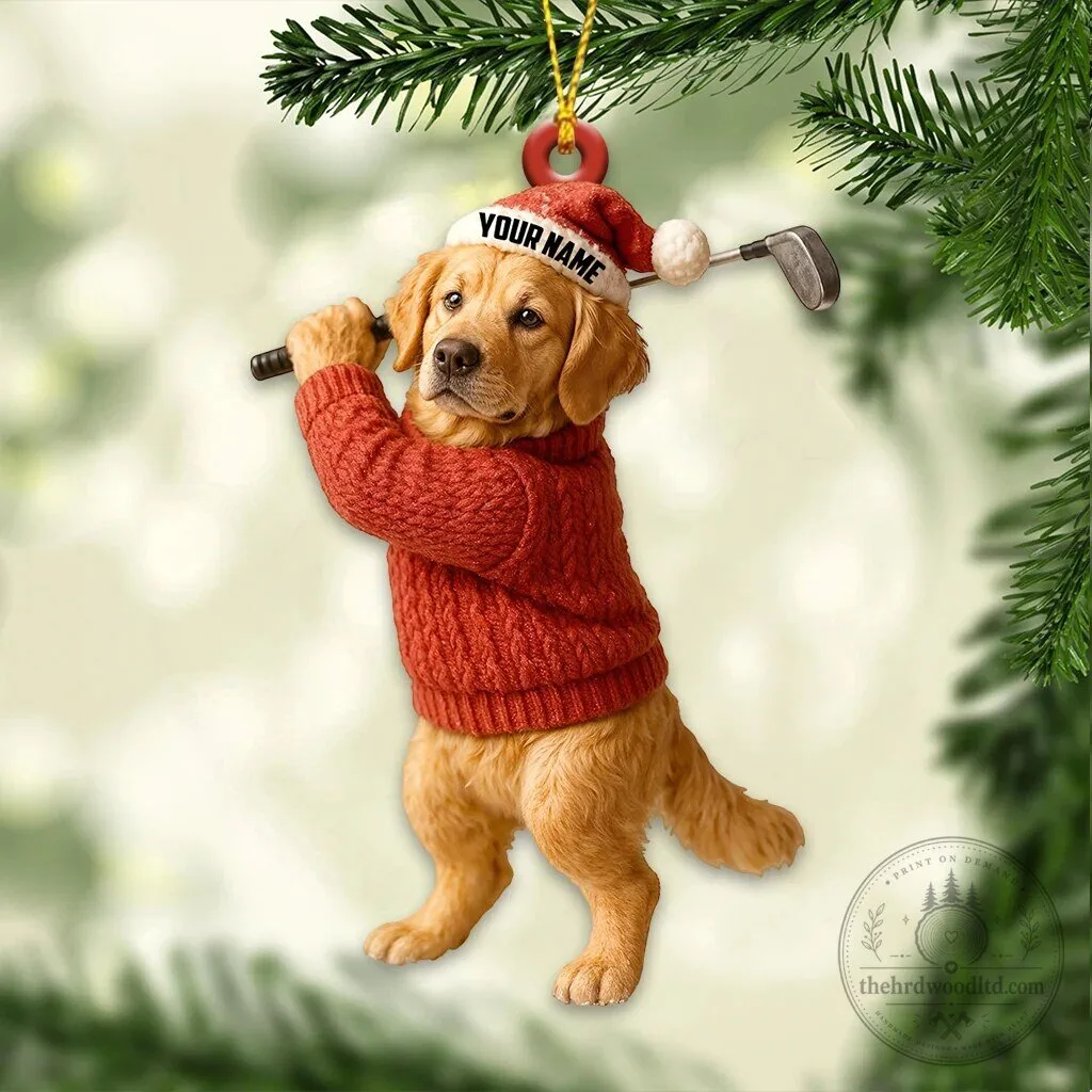 Golden Retriever Dog Golfer Christmas Tree Ornament Custom Name 6 Golden Retriever Dog Golfer Christmas Tree Ornament Custom Name