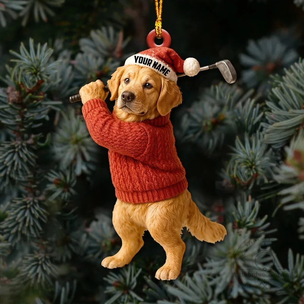 Golden Retriever Dog Golfer Christmas Tree Ornament Custom Name 7 Golden Retriever Dog Golfer Christmas Tree Ornament Custom Name