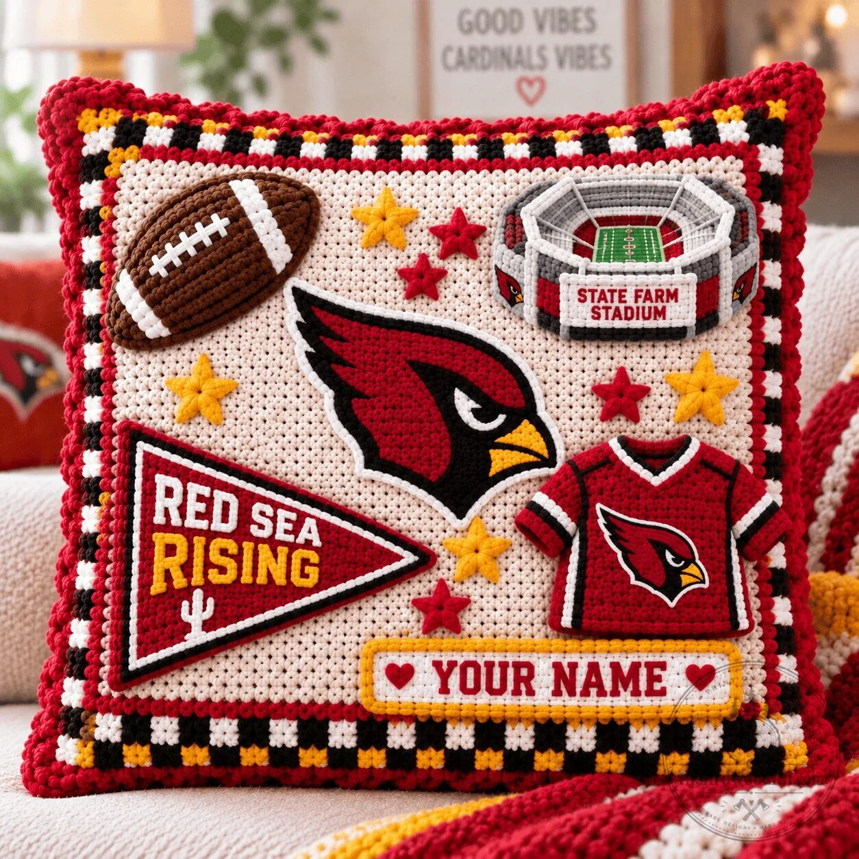 Arizona Cardinals Football Team Custom Name Decorative Throw Pillow