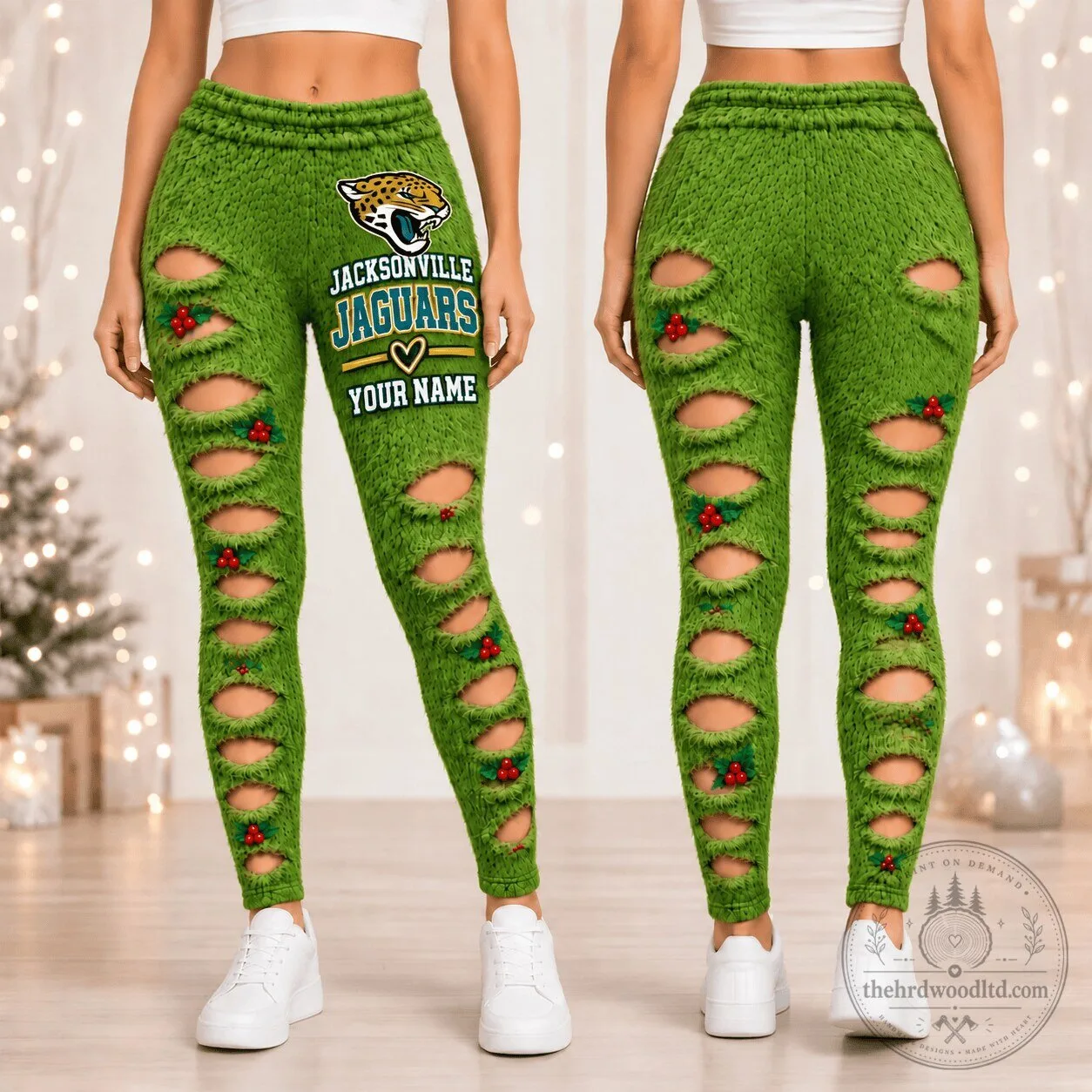 Jacksonville Jaguars NFL Green Grinch Style Distressed Christmas Leggings