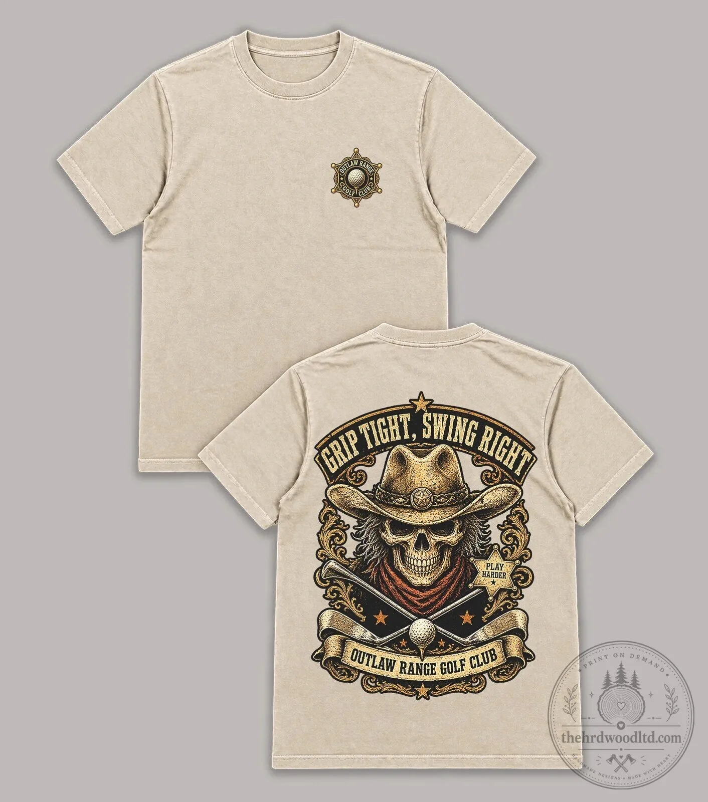 Cowboy Skull Golf Club T-Shirt Grip Tight Swing Right Outlaw Range