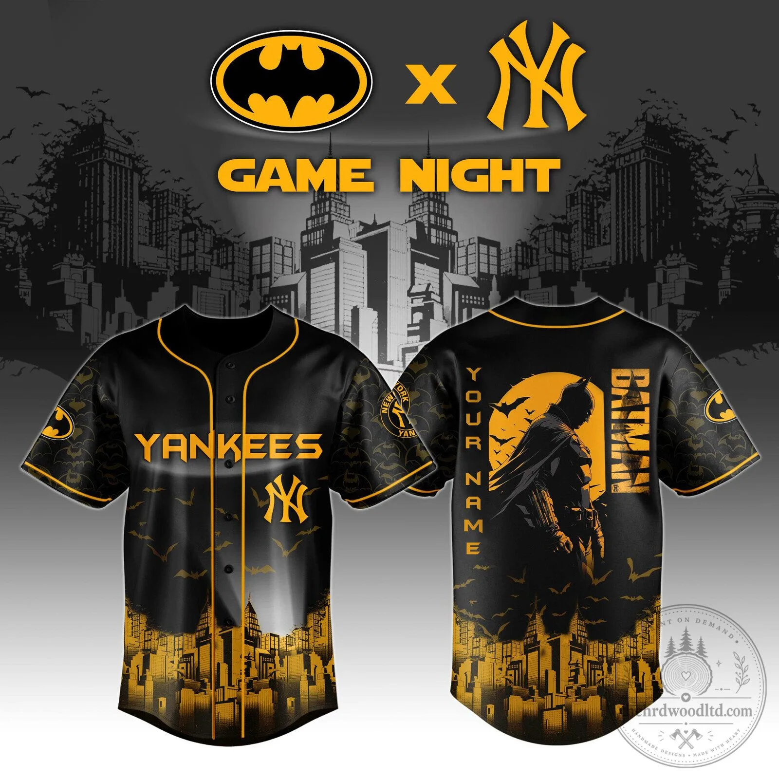 Batman New York Yankees Game Night Baseball Jersey