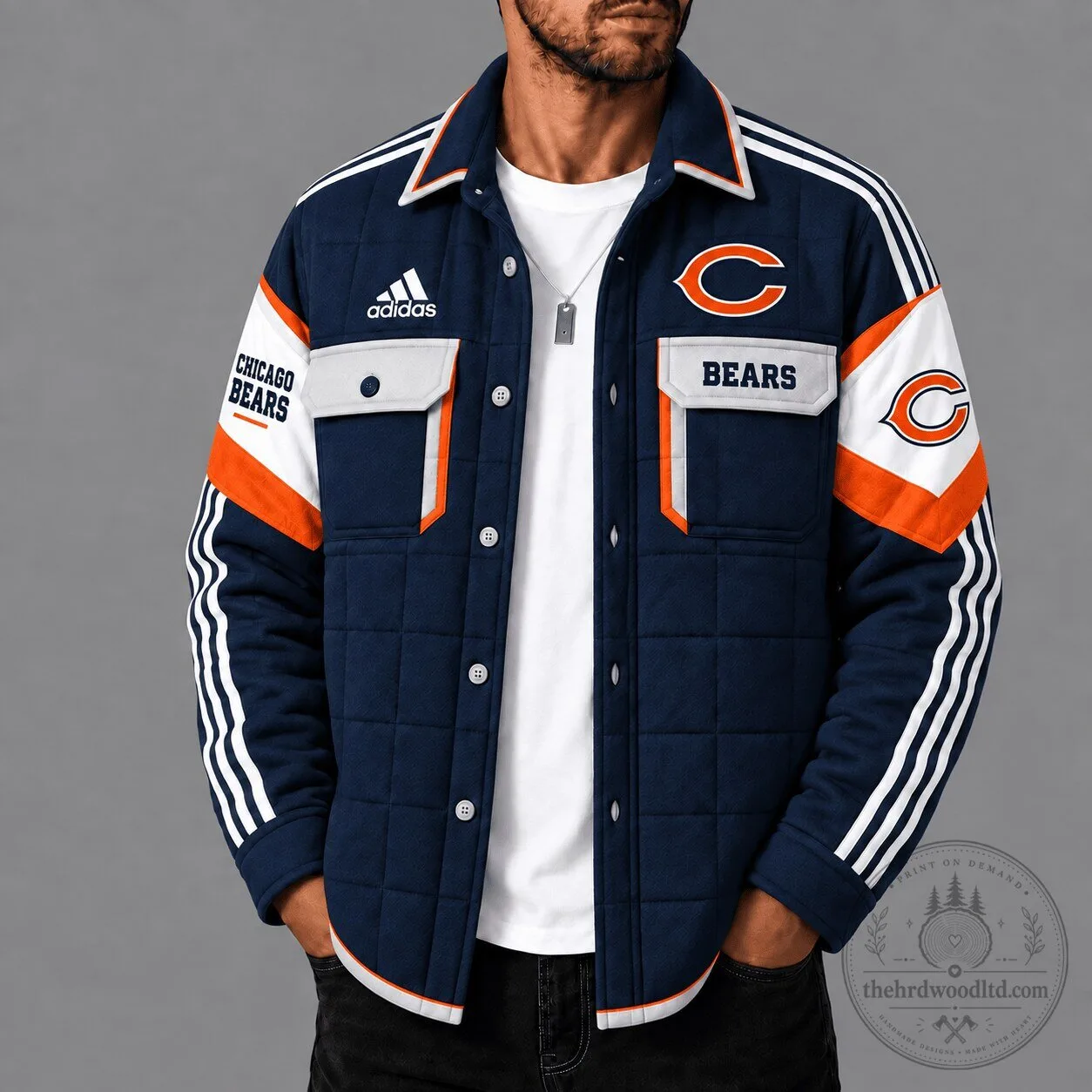 Chicago Bears NFL Gridiron Quilted Jacket with Adidas Stripes