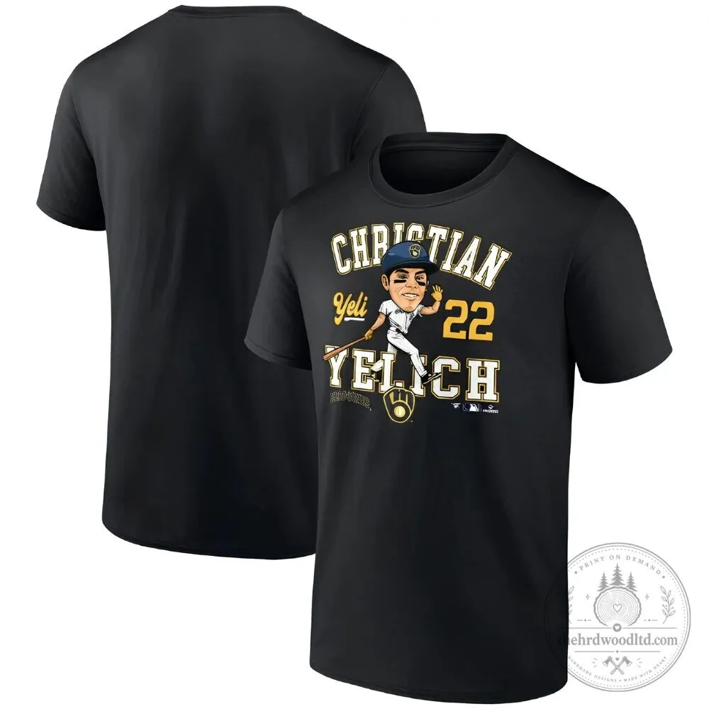 Milwaukee Brewers Christian Yelich Caricature Black Baseball T-Shirt