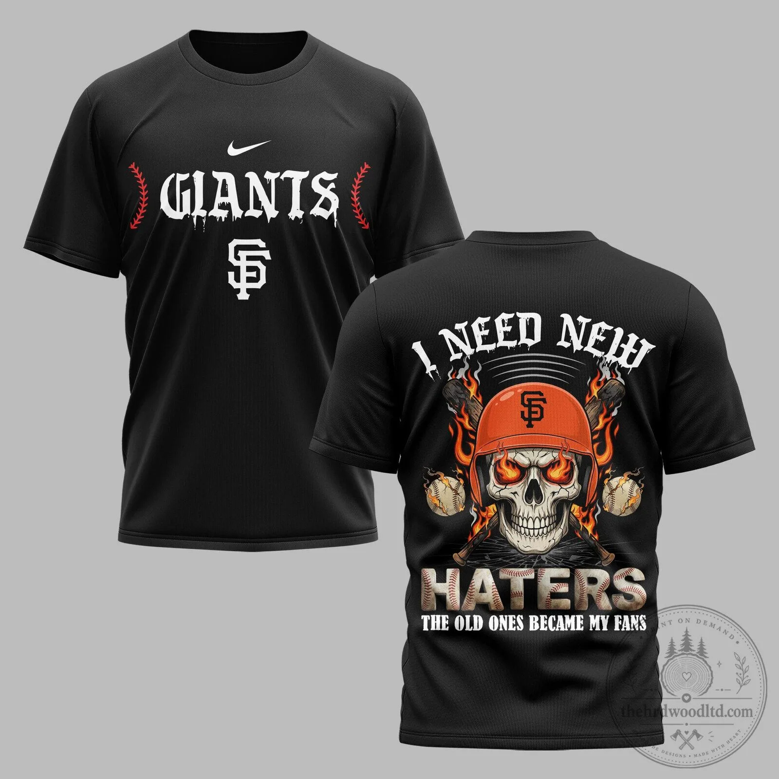 San Francisco Giants Baseball Skull Black Fan T-Shirt