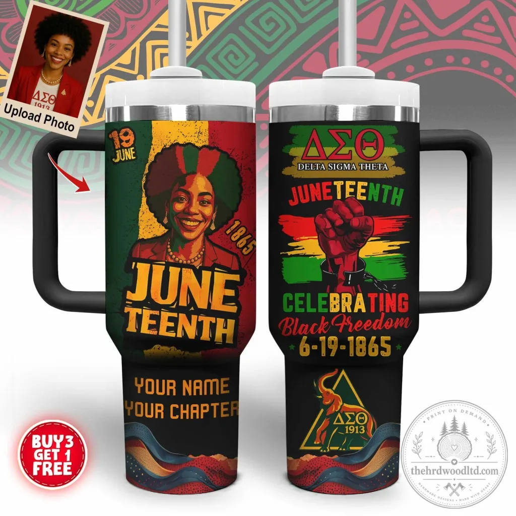 Delta Sigma Theta Juneteenth Celebrating Black Freedom Tumbler with Handle Delta Sigma Theta Juneteenth Celebrating Black Freedom Tumbler with Handle