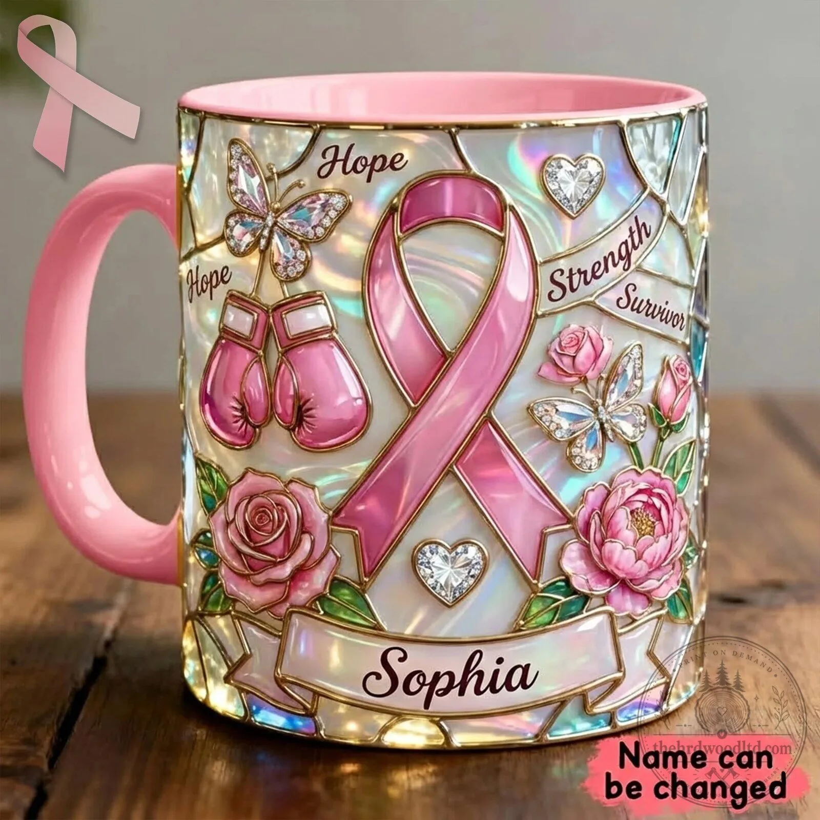 Personalized Breast Cancer Awareness Hope Strength Survivor Pink Ribbon Mug