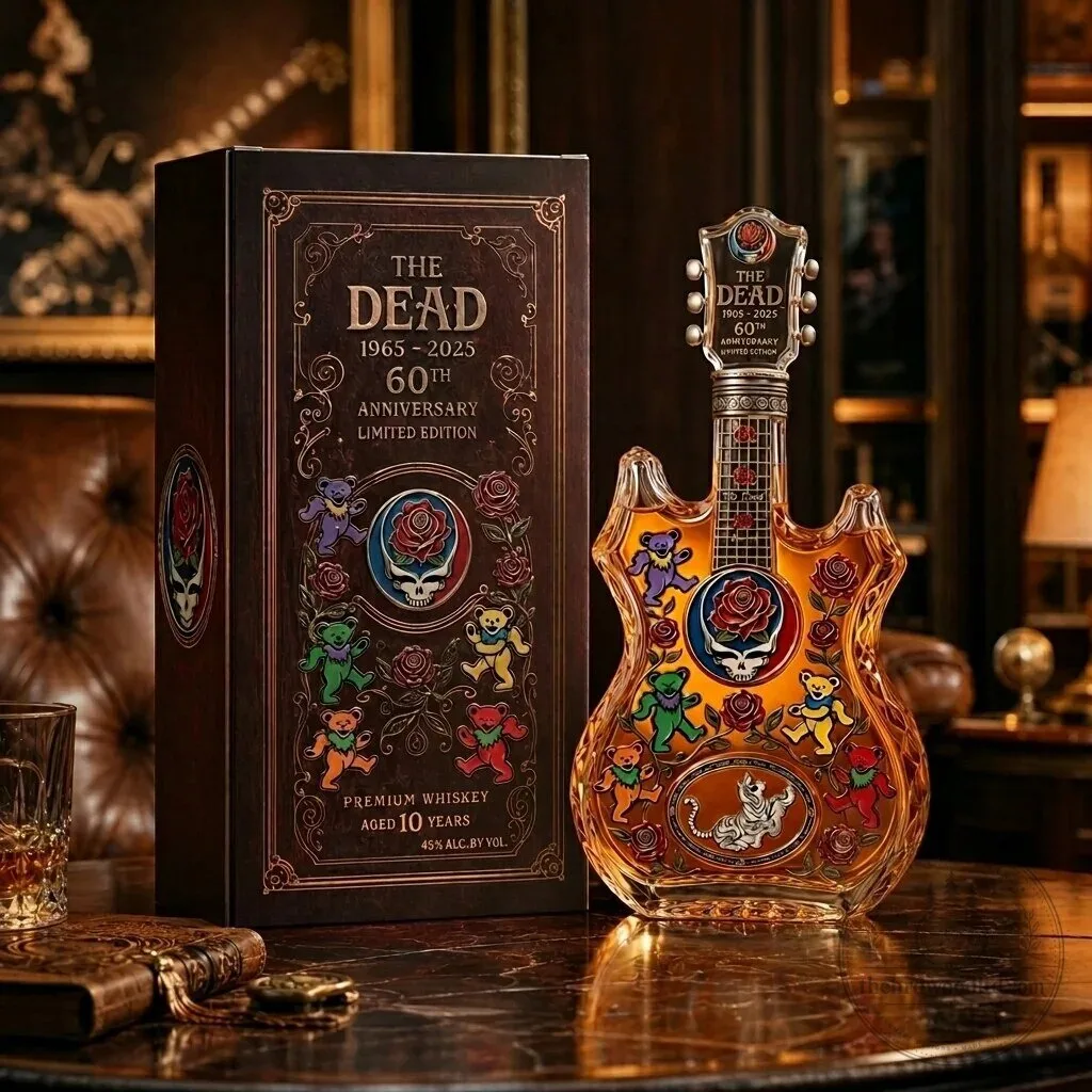 Grateful Dead 60th Anniversary Limited Edition Whiskey Bottle Guitar Decanter