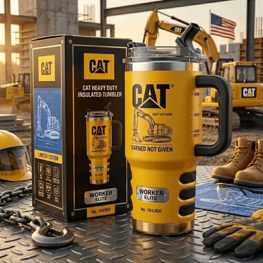 CAT Caterpillar Heavy Duty Insulated Tumbler Featuring Handle and Straw