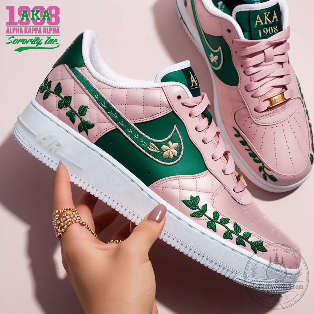 Alpha Kappa Alpha Sorority Inc. Pink and Green Quilted Sneakers Alpha Kappa Alpha Sorority Inc. Pink and Green Quilted Sneakers