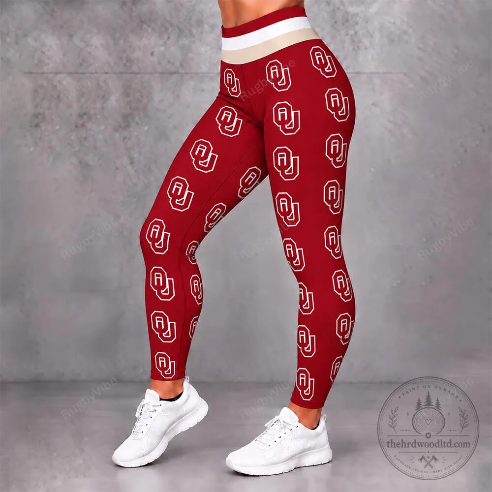 Oklahoma Sooners Women's Red OU Logo Pattern Athletic Leggings