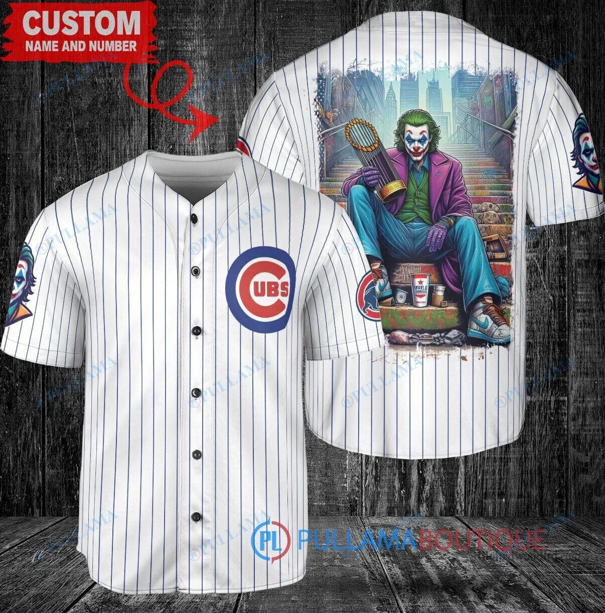 Chicago Cubs Baseball Joker Folie A Deux DC Comics World Series Trophy Baseball Jersey