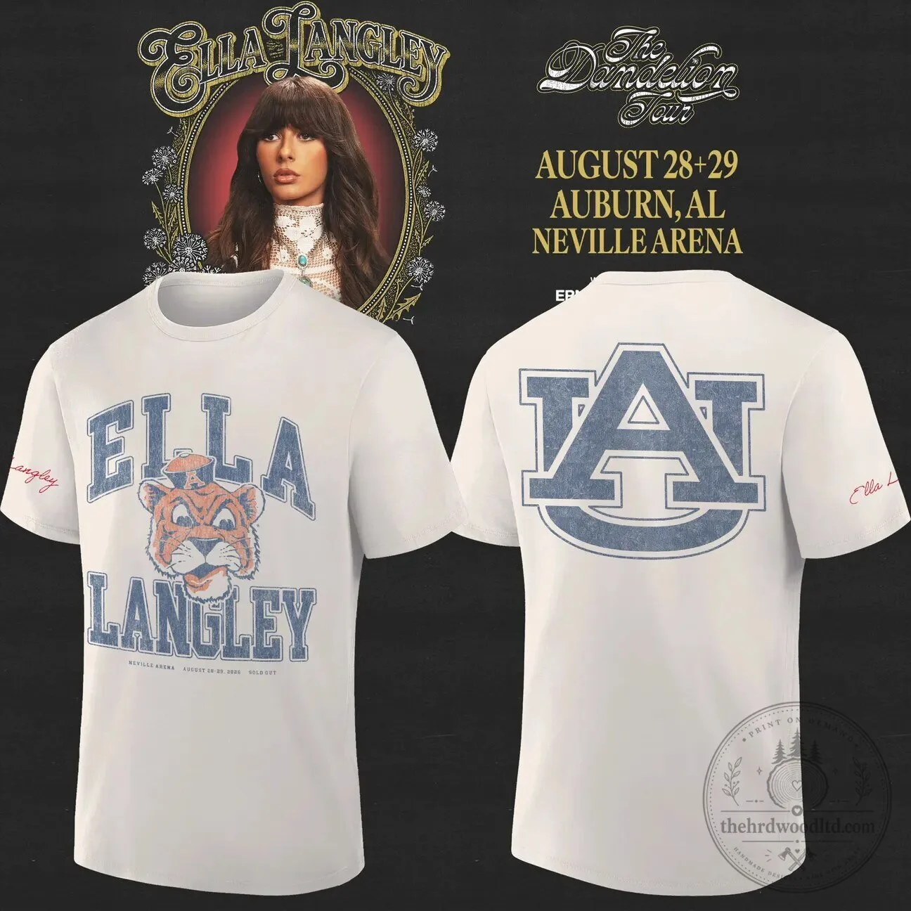 Dandelion Tour 2026 T-Shirt by Ella Langley for Auburn Tigers at Neville Arena