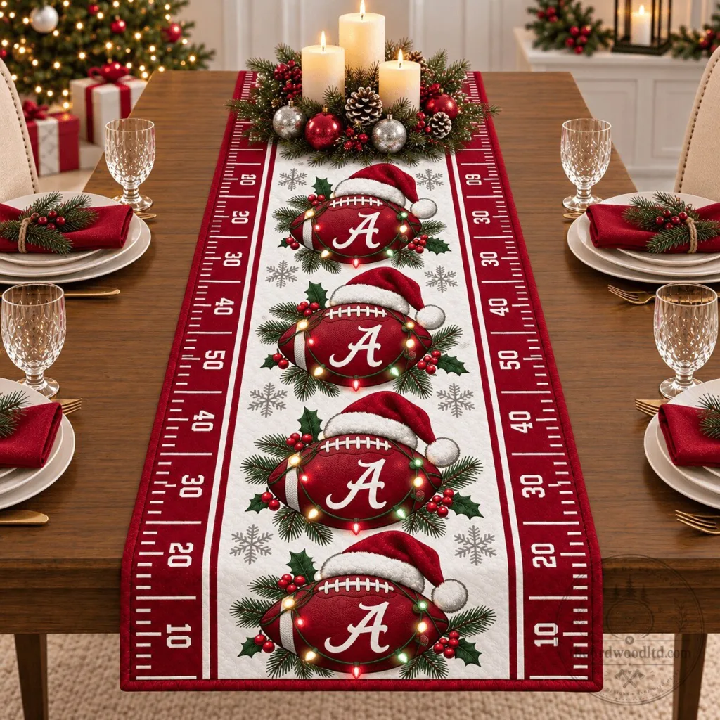 Alabama Crimson Tide Christmas Football Field Table Runner Alabama Crimson Tide Christmas Football Field Table Runner