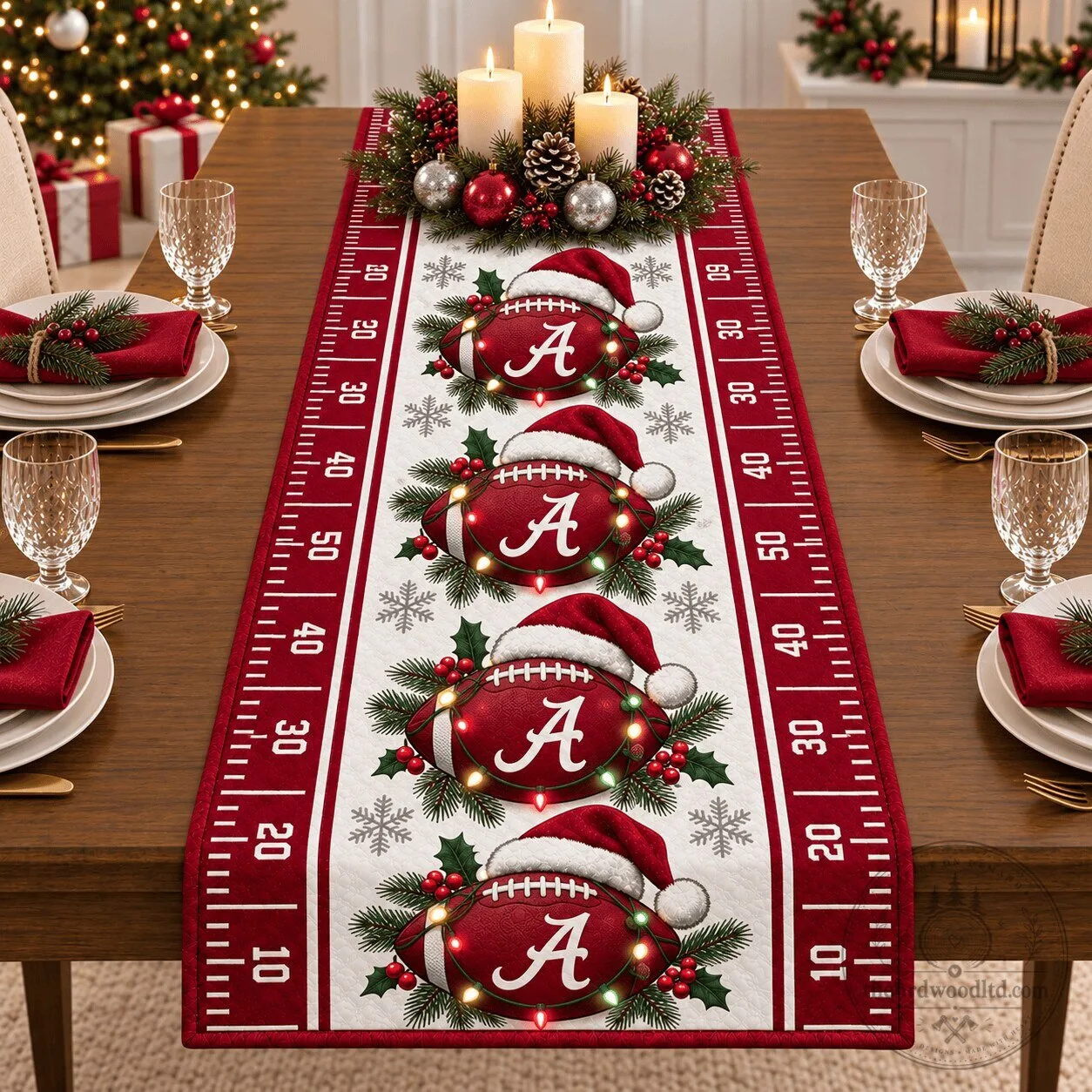 Alabama Crimson Tide Christmas Football Field Table Runner
