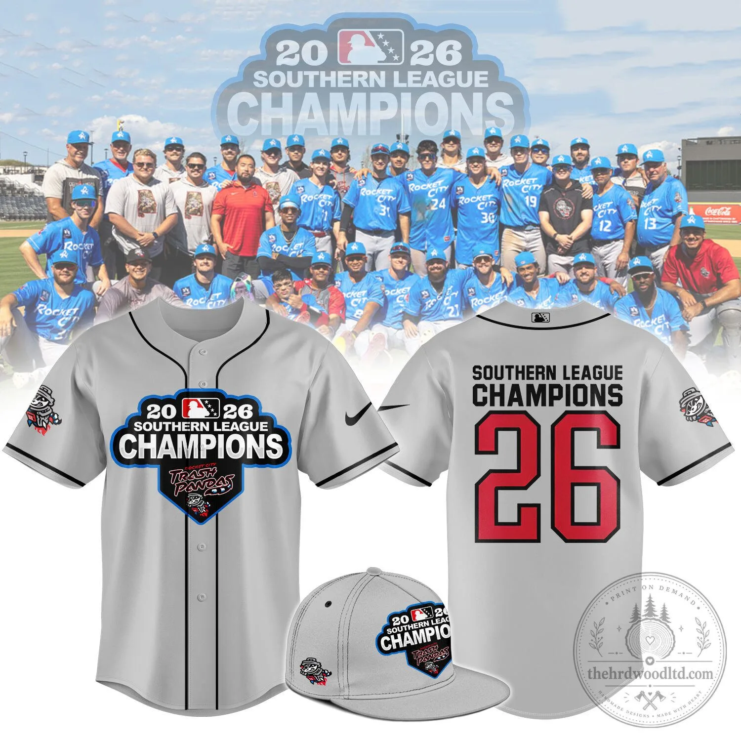 Rocket City Trash Pandas 2026 Southern League Champions Baseball Jersey