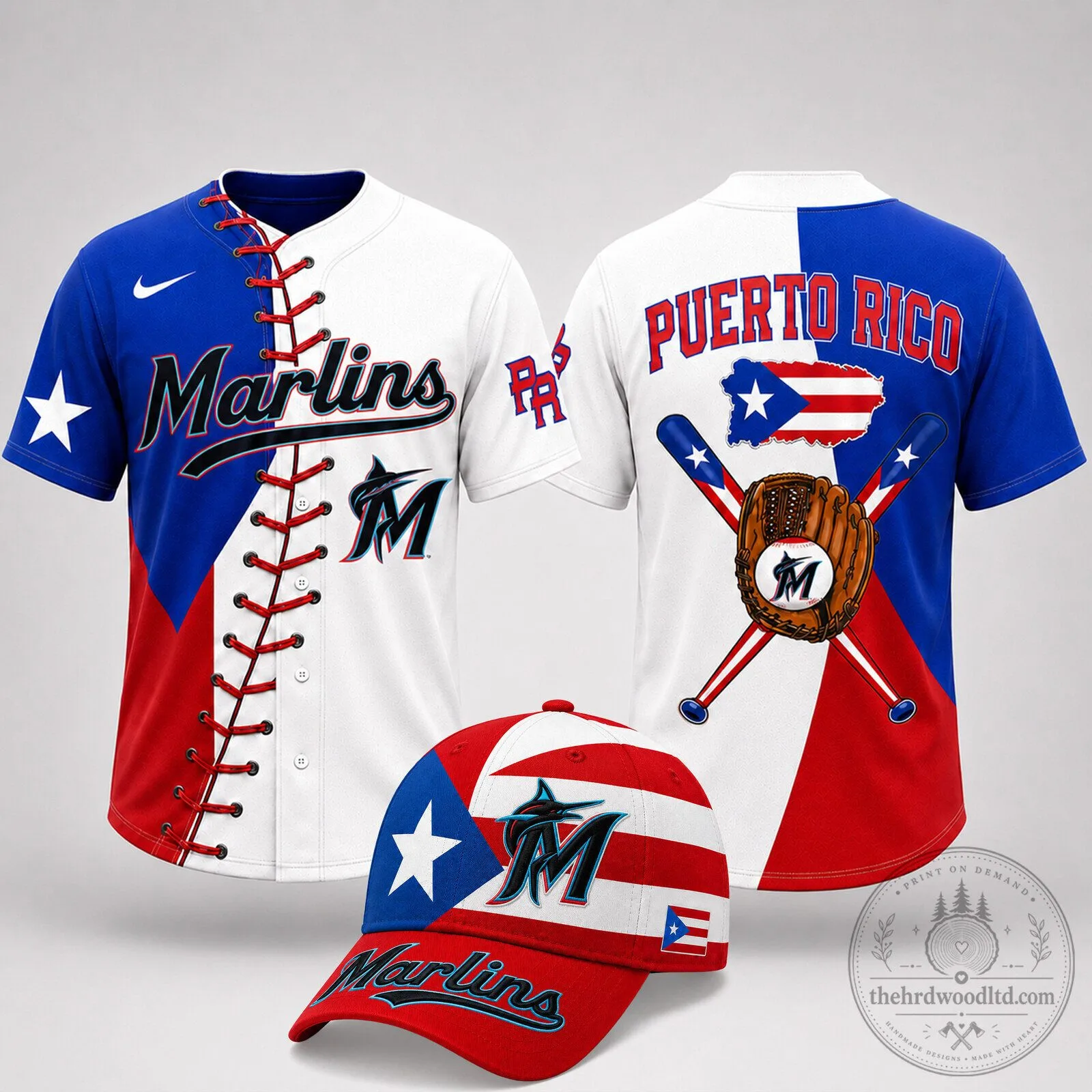 Miami Marlins Baseball Puerto Rico Flag Design Premium Baseball Jersey
