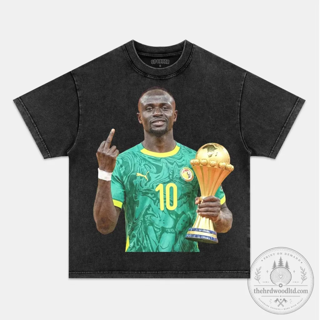 Sadio Mane Senegal Football Player Graphic Print Black Washed T-Shirt Sadio Mane Senegal Football Player Graphic Print Black Washed T-Shirt