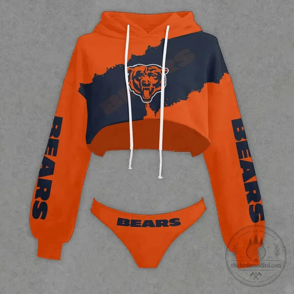 Cropped Hoodie and Panty Set for Women - Chicago Bears Design 1 Cropped Hoodie and Panty Set for Women - Chicago Bears Design