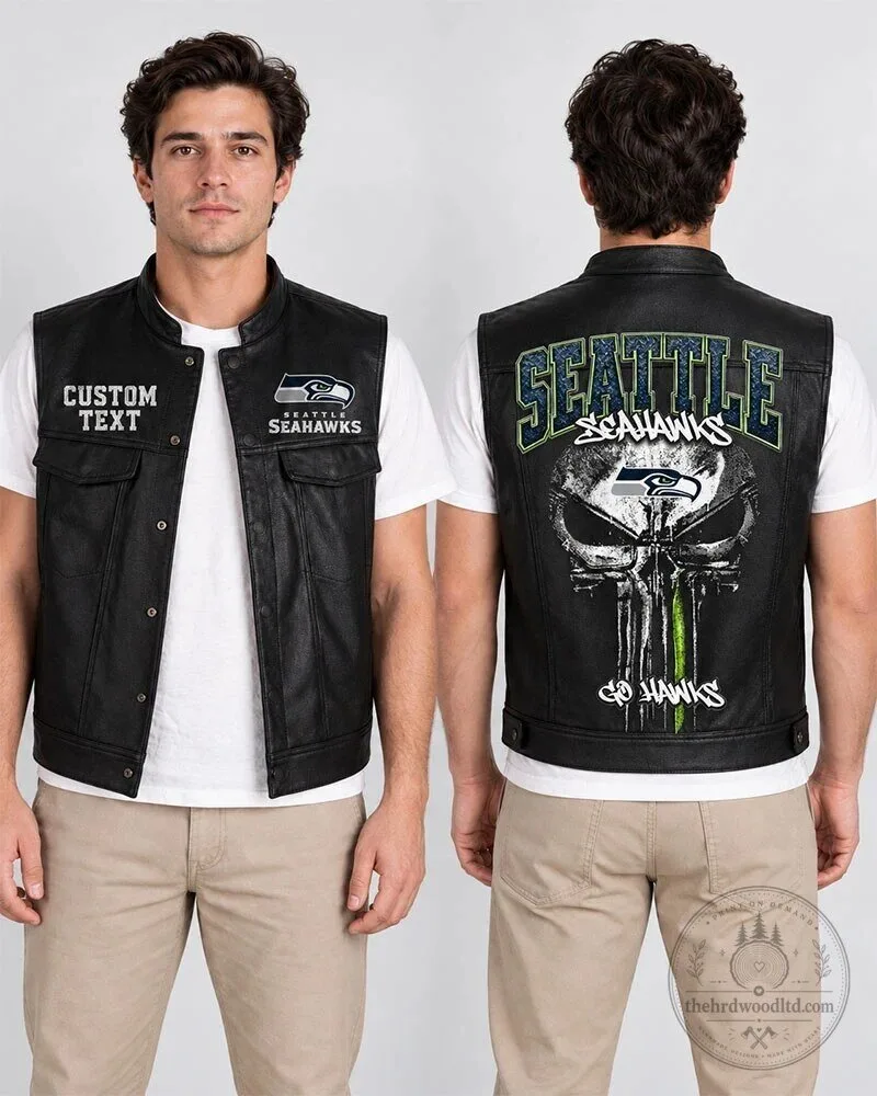 Seattle Seahawks Punisher Skull Custom Text Leather Vest