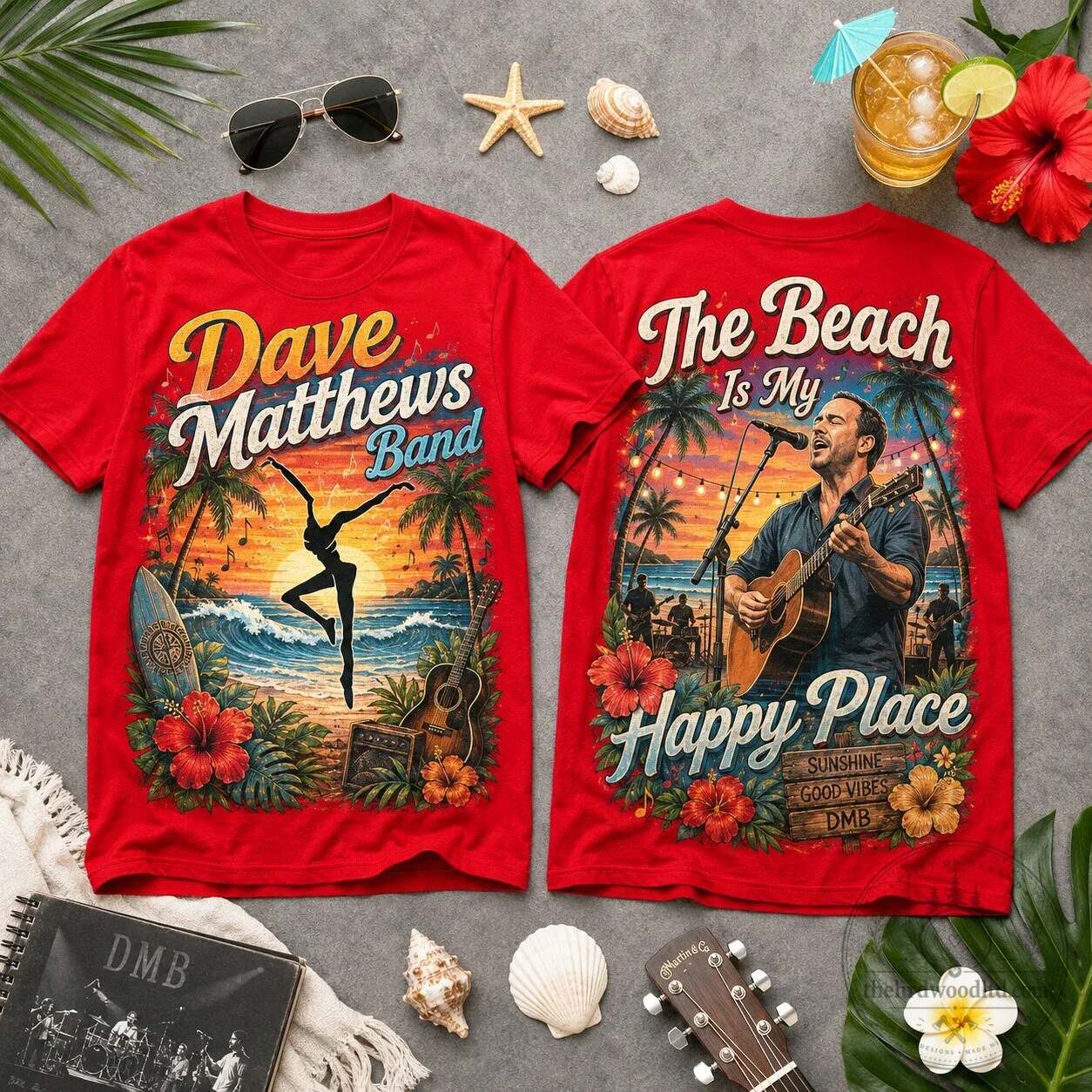 Dave Matthews Band The Beach Is My Happy Place Red T-Shirt