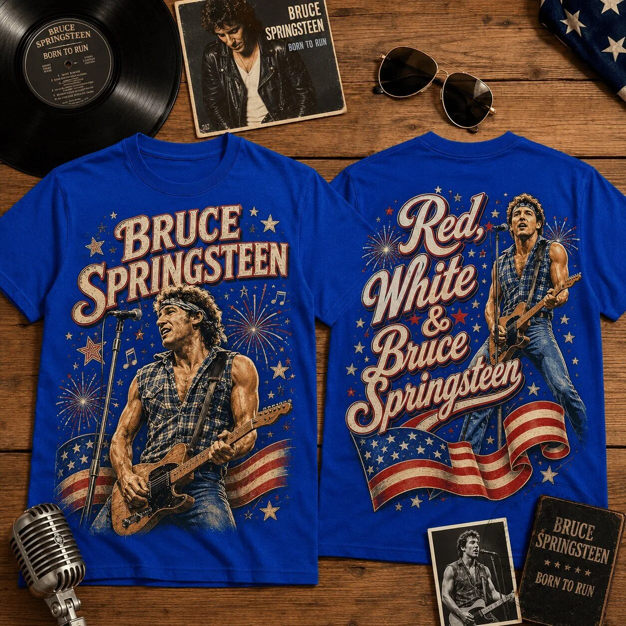 Bruce Springsteen Red White and Blue Patriotic Concert T-Shirt for Rock Fans
