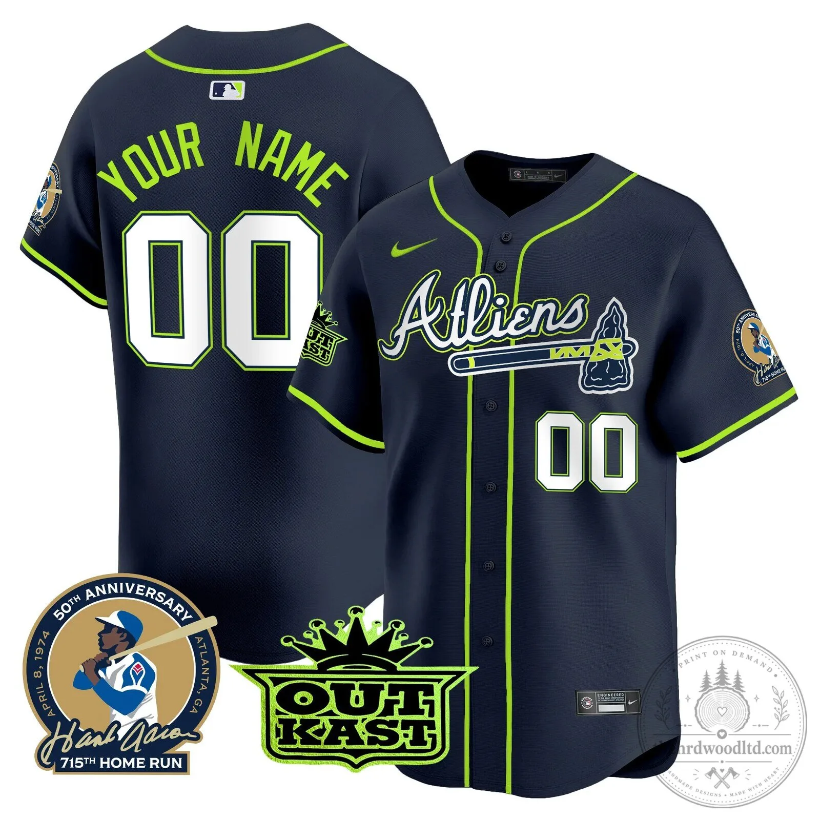 Atlanta Braves Outkast Atliens Baseball Jersey with Hank Aaron Patch