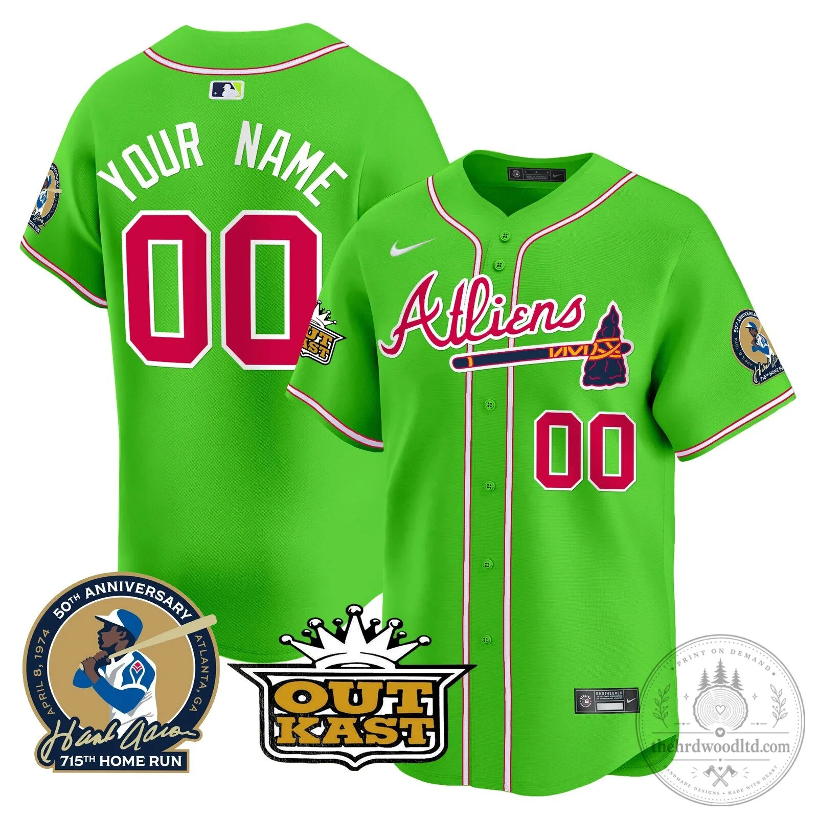 Atlanta Braves Outkast Atliens Baseball Jersey with Hank Aaron Patch 7 Atlanta Braves Outkast Atliens Baseball Jersey with Hank Aaron Patch