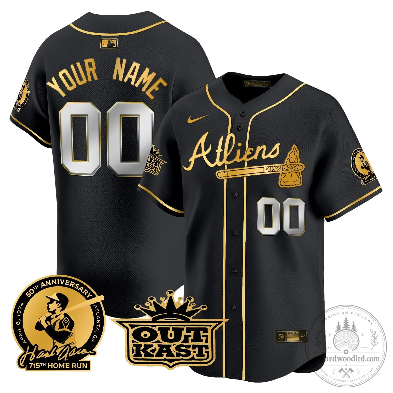 Atlanta Braves Outkast Atliens Baseball Jersey with Hank Aaron Patch 9 Atlanta Braves Outkast Atliens Baseball Jersey with Hank Aaron Patch